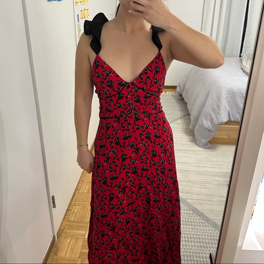 Red black floral dress